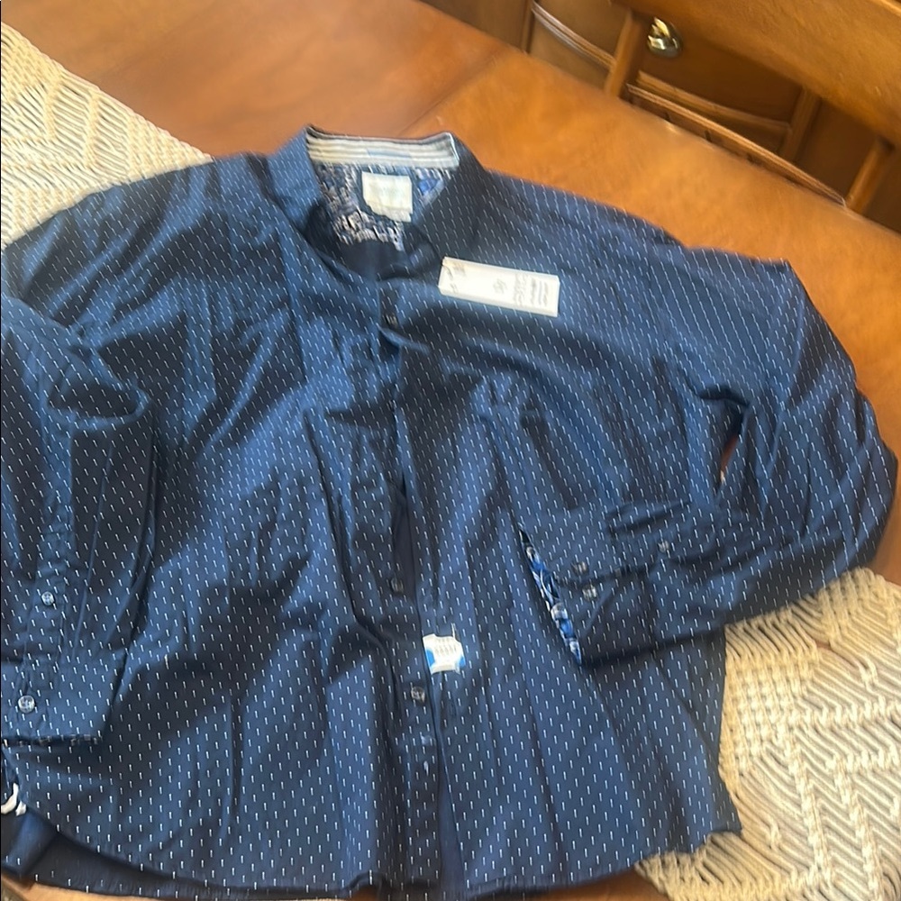 Navy Blue Polka Dot Button-Up Shirt